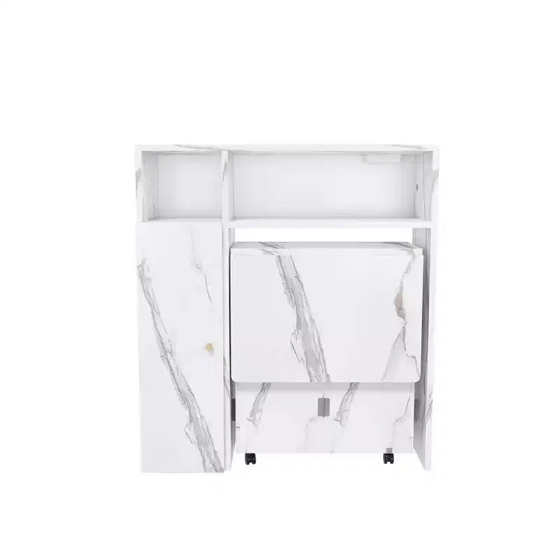 Table de salle à manger pliable Homy Casa avec rangement, finition marbre blanc, design multifonctionnel et peu encombrant