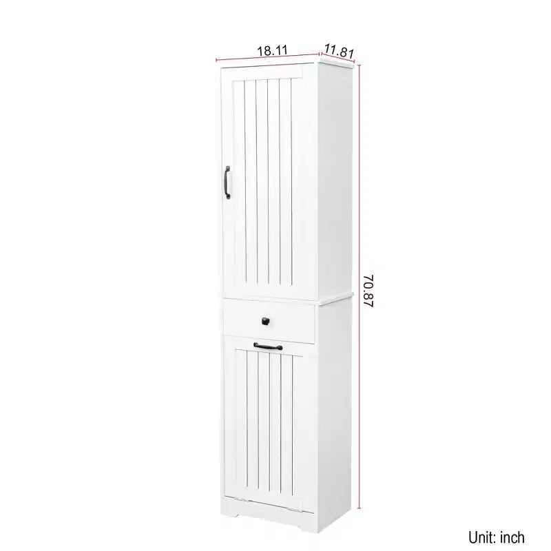 GDFStudio Sabina Armoire de buanderie moderne de 180 cm de haut avec 1 panier à linge basculant, 1 porte et 1 tiroir