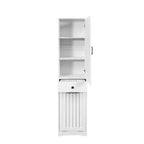 GDFStudio Sabina Armoire de buanderie moderne de 180 cm de haut avec 1 panier à linge basculant, 1 porte et 1 tiroir