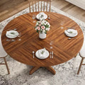 47 Round Dining Table for 4 with Curved Leg, Golden Nanmu Furniture, Wood Farmhouse Pedestal Circle Dinner Table, Kitchen & Dining Room Living Room