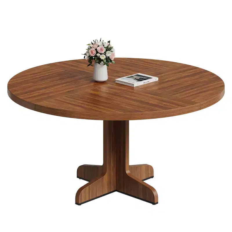 Table à manger ronde de 47" pour 4 avec pieds incurvés, meuble en nanmu doré, table de salle à manger circulaire sur pied de style ferme, cuisine et salle à manger/salon