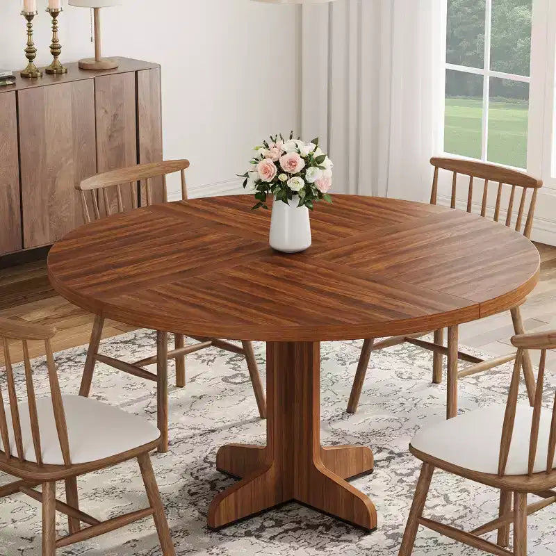 Table à manger ronde de 47" pour 4 avec pieds incurvés, meuble en nanmu doré, table de salle à manger circulaire sur pied de style ferme, cuisine et salle à manger/salon