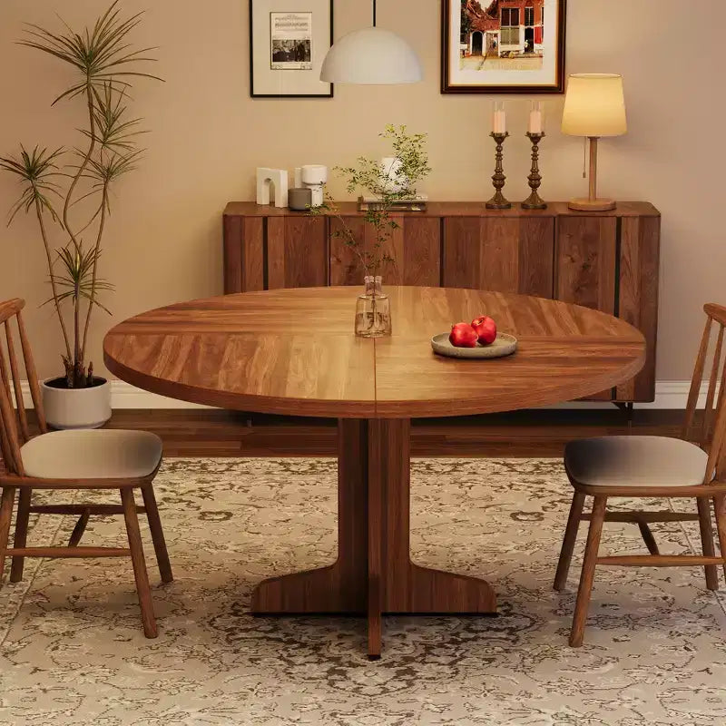 Table à manger ronde de 47" pour 4 avec pieds incurvés, meuble en nanmu doré, table de salle à manger circulaire sur pied de style ferme, cuisine et salle à manger/salon