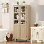Tall Storage Cabinet with Glass Doors, 5-Tier Pantry Cabinet with Adjustable Shelves for Kitchen and Bathroom