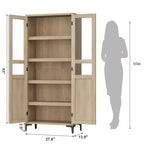 Tall Storage Cabinet with Glass Doors, 5-Tier Pantry Cabinet with Adjustable Shelves for Kitchen and Bathroom