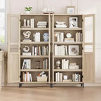Tall Storage Cabinet with Glass Doors, 5-Tier Pantry Cabinet with Adjustable Shelves for Kitchen and Bathroom