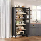 Tall Storage Cabinet with Glass Doors, 5-Tier Pantry Cabinet with Adjustable Shelves for Kitchen and Bathroom