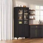 Tall Storage Cabinet with Glass Doors, 5-Tier Pantry Cabinet with Adjustable Shelves for Kitchen and Bathroom