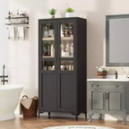Tall Storage Cabinet with Glass Doors, 5-Tier Pantry Cabinet with Adjustable Shelves for Kitchen and Bathroom