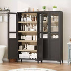Tall Storage Cabinet with Glass Doors, 5-Tier Pantry Cabinet with Adjustable Shelves for Kitchen and Bathroom