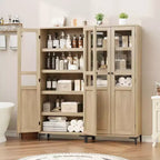 Tall Storage Cabinet with Glass Doors, 5-Tier Pantry Cabinet with Adjustable Shelves for Kitchen and Bathroom
