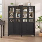 Tall Storage Cabinet with Glass Doors, 5-Tier Pantry Cabinet with Adjustable Shelves for Kitchen and Bathroom
