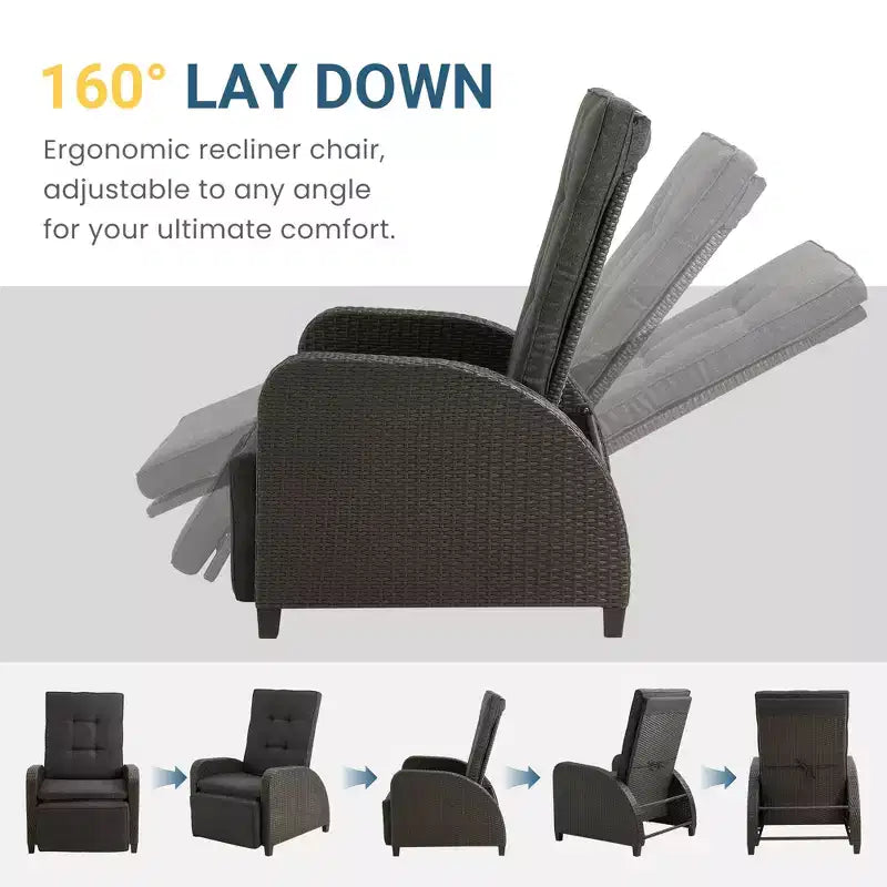 Heynemo Adjustable Rattan Recliner, Outdoor Lounge Chair with Backrest and Footrest, Weather-Resistant Wicker Patio Furniture with Storage Side Table