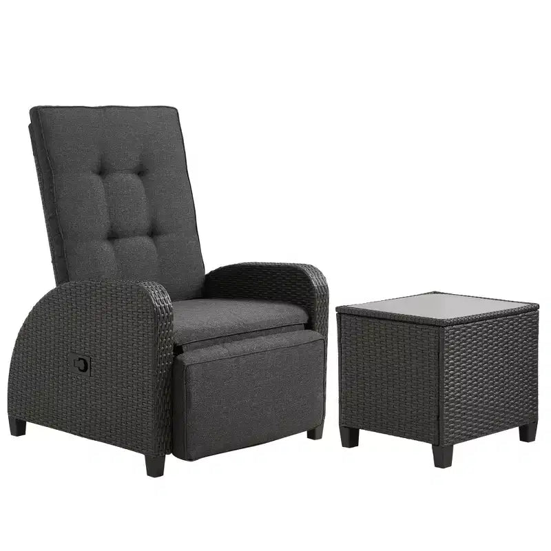 Heynemo Adjustable Rattan Recliner, Outdoor Lounge Chair with Backrest and Footrest, Weather-Resistant Wicker Patio Furniture with Storage Side Table