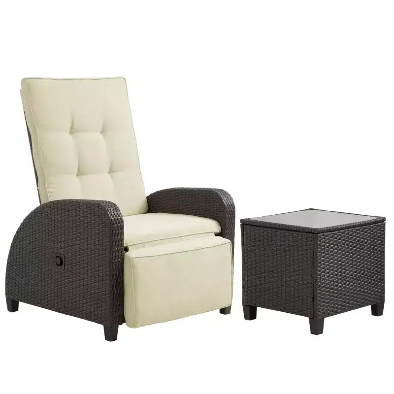 Heynemo Adjustable Rattan Recliner, Outdoor Lounge Chair with Backrest and Footrest, Weather-Resistant Wicker Patio Furniture with Storage Side Table