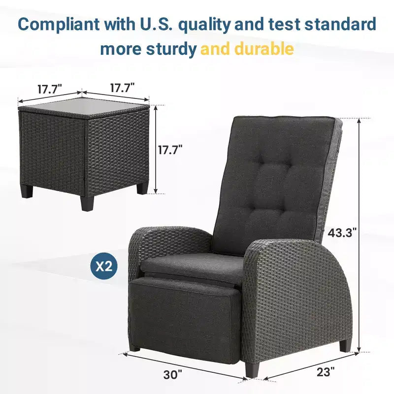 Heynemo Adjustable Rattan Recliner, Outdoor Lounge Chair with Backrest and Footrest, Weather-Resistant Wicker Patio Furniture with Storage Side Table