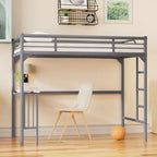 Okak Minimalism Loft Bed with Build-In Desk, Twin Loft Bed with Ladder and Guardrails, Bed Frames for Kids and Teenagers