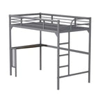 Okak Minimalism Loft Bed with Build-In Desk, Twin Loft Bed with Ladder and Guardrails, Bed Frames for Kids and Teenagers