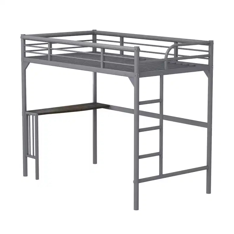 Okak Minimalism Loft Bed with Build-In Desk, Twin Loft Bed with Ladder and Guardrails, Bed Frames for Kids and Teenagers
