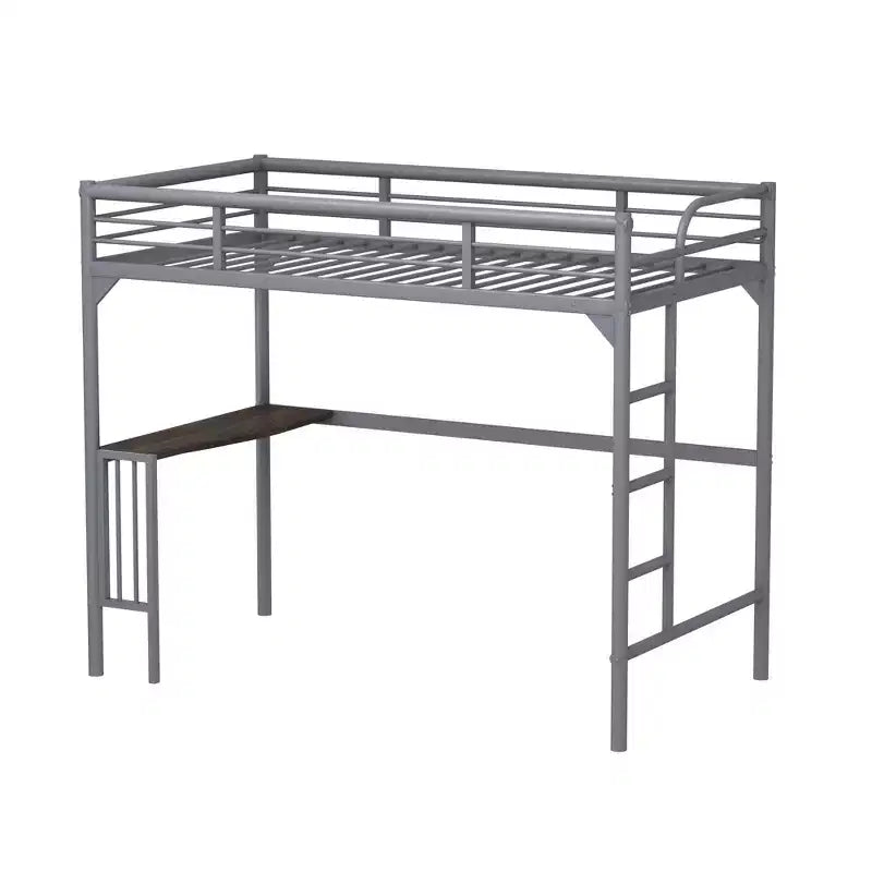 Okak Minimalism Loft Bed with Build-In Desk, Twin Loft Bed with Ladder and Guardrails, Bed Frames for Kids and Teenagers