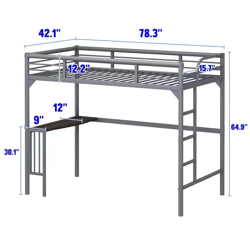 Okak Minimalism Loft Bed with Build-In Desk, Twin Loft Bed with Ladder and Guardrails, Bed Frames for Kids and Teenagers