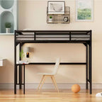 Okak Minimalism Loft Bed with Build-In Desk, Twin Loft Bed with Ladder and Guardrails, Bed Frames for Kids and Teenagers