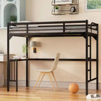 Okak Minimalism Loft Bed with Build-In Desk, Twin Loft Bed with Ladder and Guardrails, Bed Frames for Kids and Teenagers