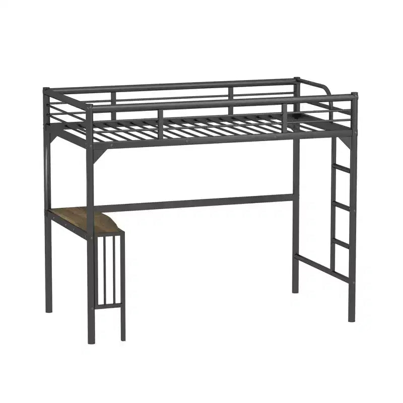 Okak Minimalism Loft Bed with Build-In Desk, Twin Loft Bed with Ladder and Guardrails, Bed Frames for Kids and Teenagers