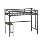 Okak Minimalism Loft Bed with Build-In Desk, Twin Loft Bed with Ladder and Guardrails, Bed Frames for Kids and Teenagers