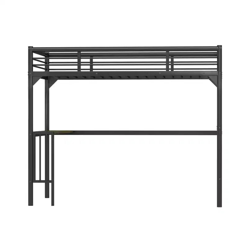 Okak Minimalism Loft Bed with Build-In Desk, Twin Loft Bed with Ladder and Guardrails, Bed Frames for Kids and Teenagers