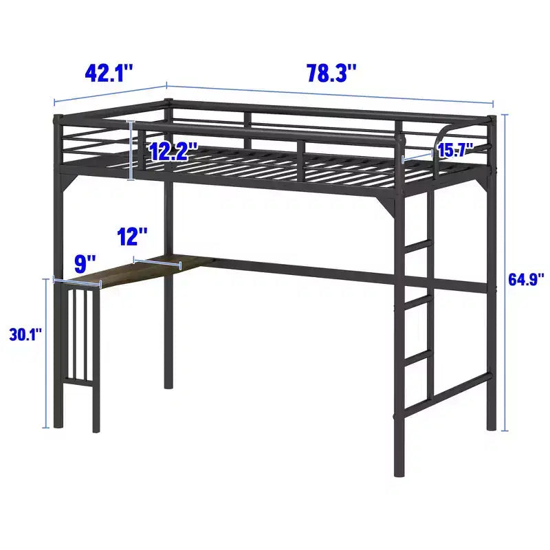 Okak Minimalism Loft Bed with Build-In Desk, Twin Loft Bed with Ladder and Guardrails, Bed Frames for Kids and Teenagers