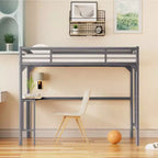 Okak Minimalism Loft Bed with Build-In Desk, Twin Loft Bed with Ladder and Guardrails, Bed Frames for Kids and Teenagers