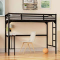 Okak Minimalism Loft Bed with Build-In Desk, Twin Loft Bed with Ladder and Guardrails, Bed Frames for Kids and Teenagers