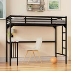 Okak Minimalism Loft Bed with Build-In Desk, Twin Loft Bed with Ladder and Guardrails, Bed Frames for Kids and Teenagers