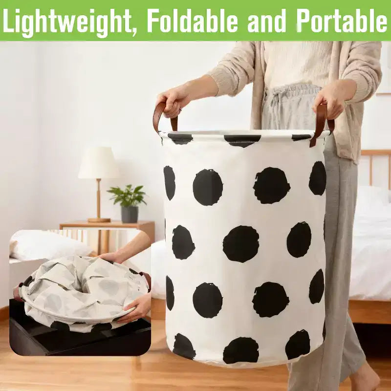 Garnen 80L Canvas Collapsible Laundry Hamper, Foldable Laundry Basket Organizer, Polka Dot Hamper Dirty Clothes Hamper Toy Storage Organizer for Kids