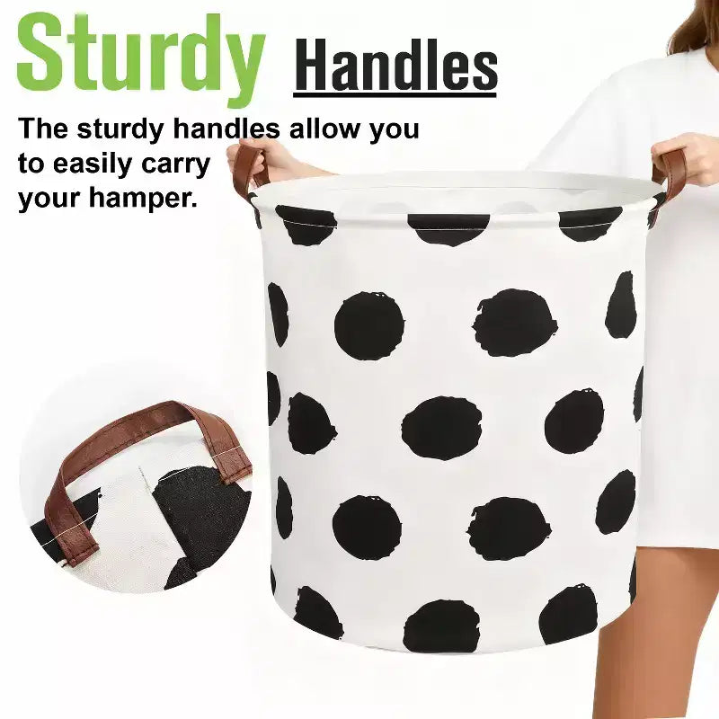Garnen 80L Canvas Collapsible Laundry Hamper, Foldable Laundry Basket Organizer, Polka Dot Hamper Dirty Clothes Hamper Toy Storage Organizer for Kids