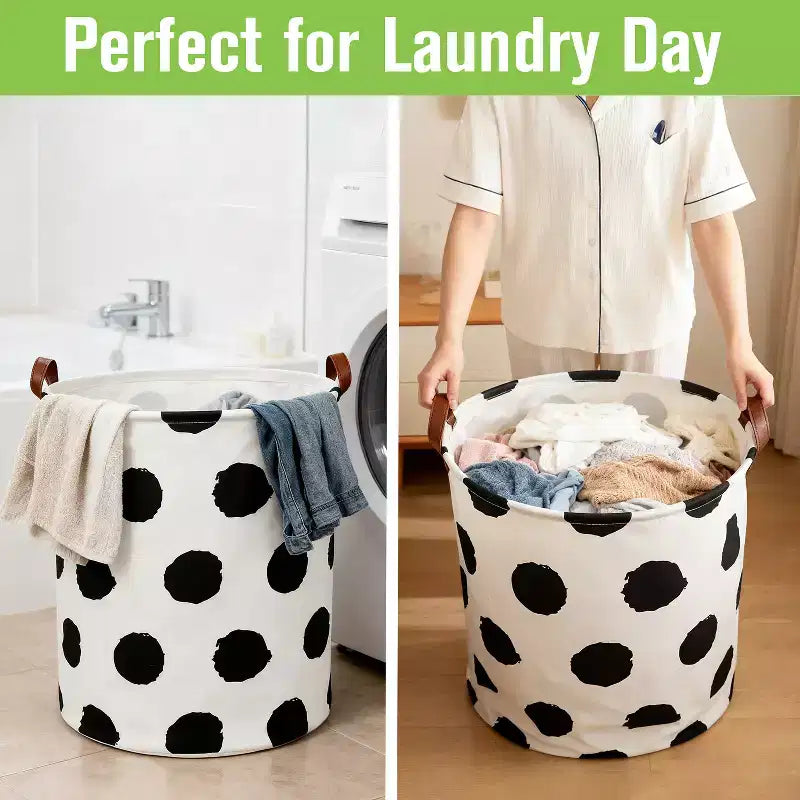 Garnen 80L Canvas Collapsible Laundry Hamper, Foldable Laundry Basket Organizer, Polka Dot Hamper Dirty Clothes Hamper Toy Storage Organizer for Kids