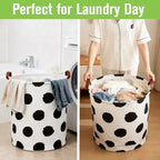 Garnen 80L Canvas Collapsible Laundry Hamper, Foldable Laundry Basket Organizer, Polka Dot Hamper Dirty Clothes Hamper Toy Storage Organizer for Kids