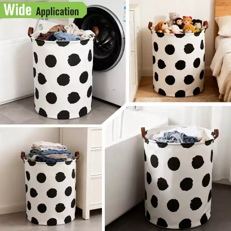 Garnen 80L Canvas Collapsible Laundry Hamper, Foldable Laundry Basket Organizer, Polka Dot Hamper Dirty Clothes Hamper Toy Storage Organizer for Kids
