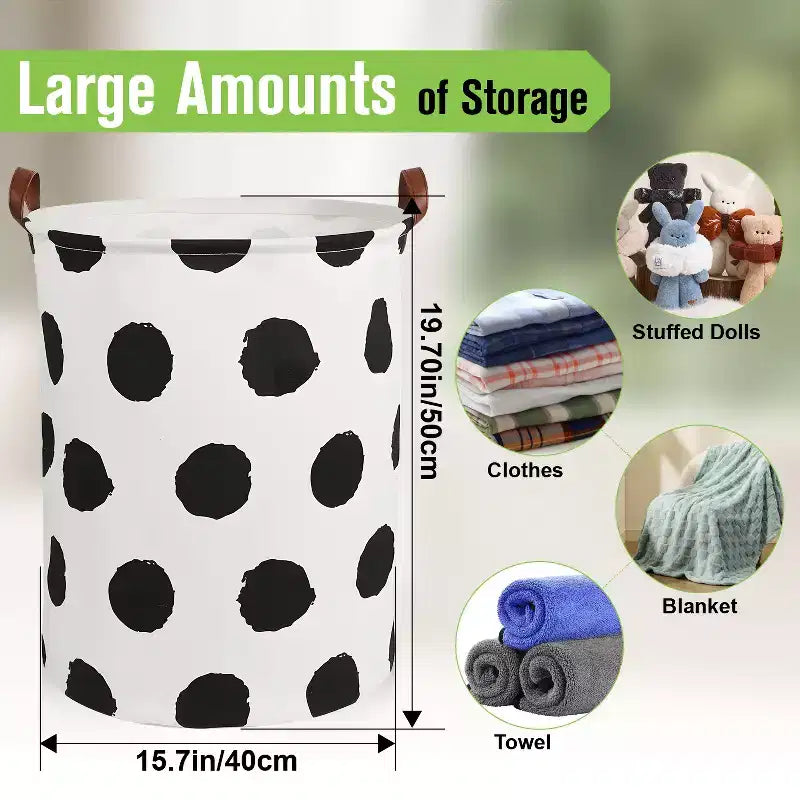 Garnen 80L Canvas Collapsible Laundry Hamper, Foldable Laundry Basket Organizer, Polka Dot Hamper Dirty Clothes Hamper Toy Storage Organizer for Kids