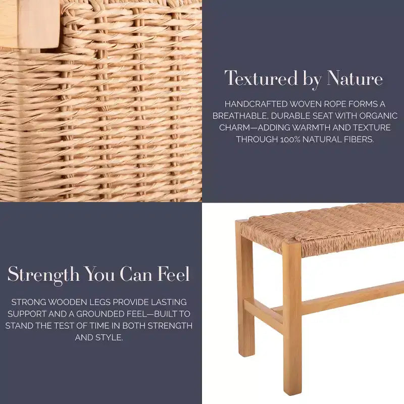 Alaterre Newport 40in Wood Bench with Rope Seat