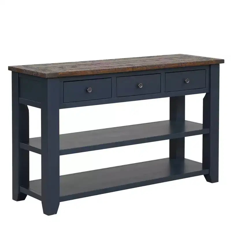Table console rétro Okak 48 pouces avec plateau en bois, table d'entrée avec 3 tiroirs et 2 grandes étagères, table d'appoint pour salon, couloir