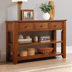 Table console rétro Okak 48 pouces avec plateau en bois, table d'entrée avec 3 tiroirs et 2 grandes étagères, table d'appoint pour salon, couloir