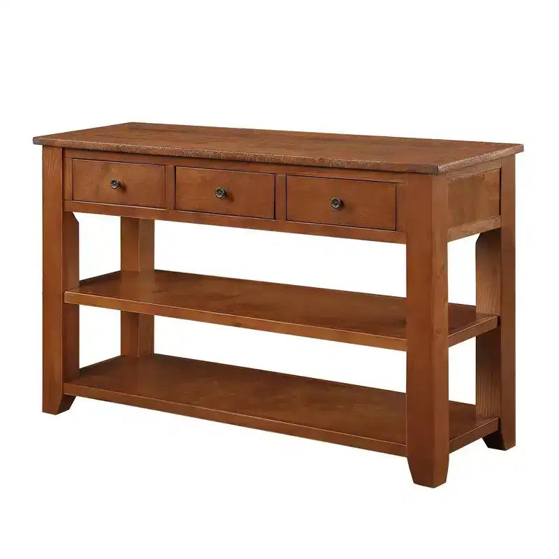Table console rétro Okak 48 pouces avec plateau en bois, table d'entrée avec 3 tiroirs et 2 grandes étagères, table d'appoint pour salon, couloir