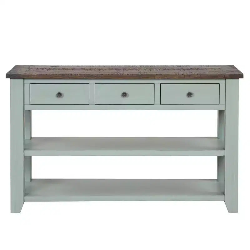 Table console rétro Okak 48 pouces avec plateau en bois, table d'entrée avec 3 tiroirs et 2 grandes étagères, table d'appoint pour salon, couloir