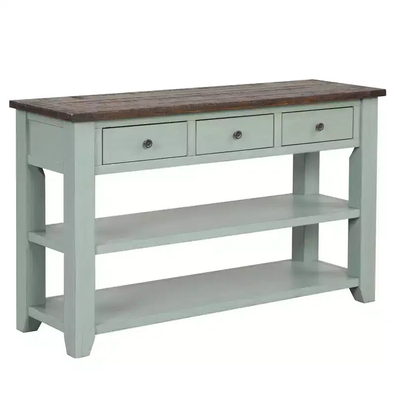 Table console rétro Okak 48 pouces avec plateau en bois, table d'entrée avec 3 tiroirs et 2 grandes étagères, table d'appoint pour salon, couloir