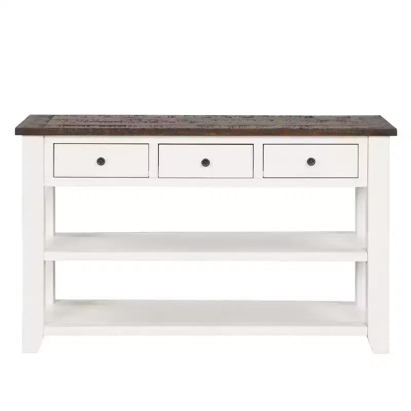 Table console rétro Okak 48 pouces avec plateau en bois, table d'entrée avec 3 tiroirs et 2 grandes étagères, table d'appoint pour salon, couloir