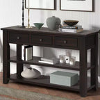 Table console rétro Okak 48 pouces avec plateau en bois, table d'entrée avec 3 tiroirs et 2 grandes étagères, table d'appoint pour salon, couloir