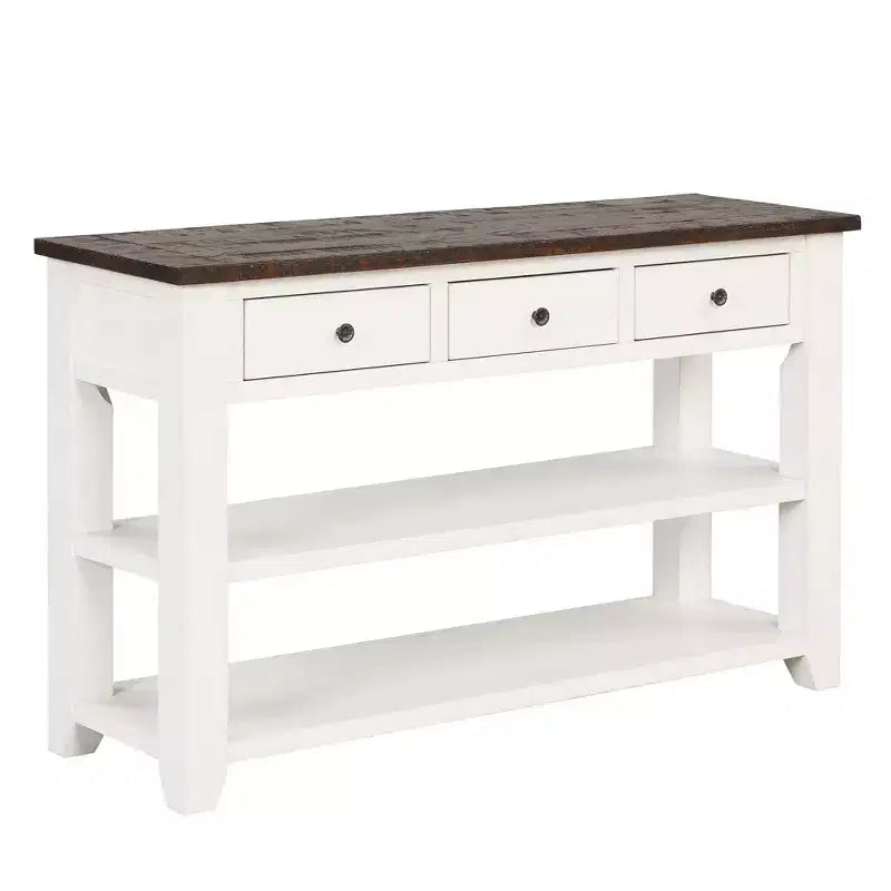 Table console rétro Okak 48 pouces avec plateau en bois, table d'entrée avec 3 tiroirs et 2 grandes étagères, table d'appoint pour salon, couloir
