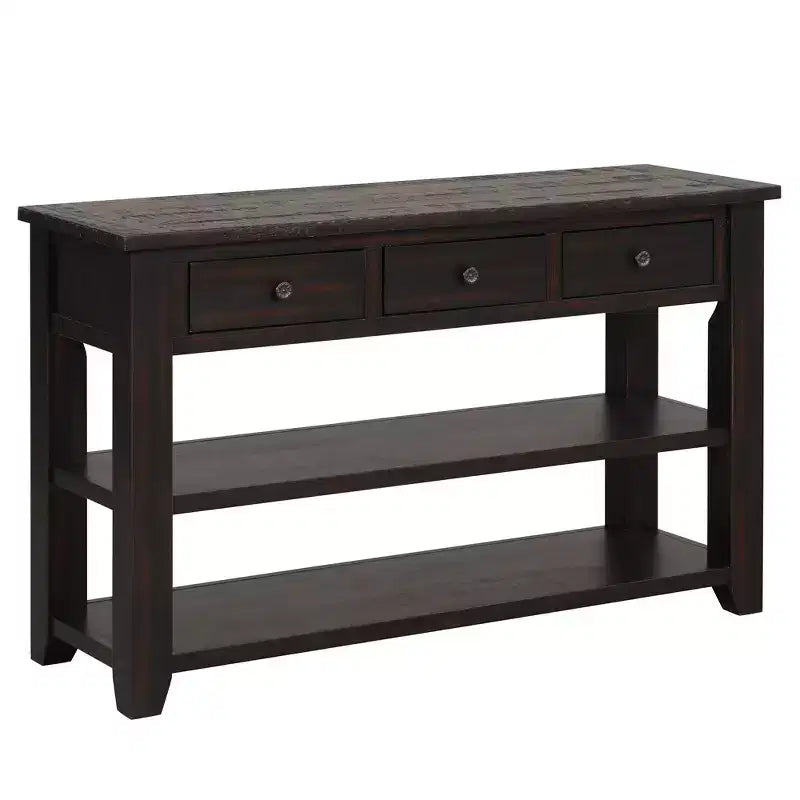 Table console rétro Okak 48 pouces avec plateau en bois, table d'entrée avec 3 tiroirs et 2 grandes étagères, table d'appoint pour salon, couloir